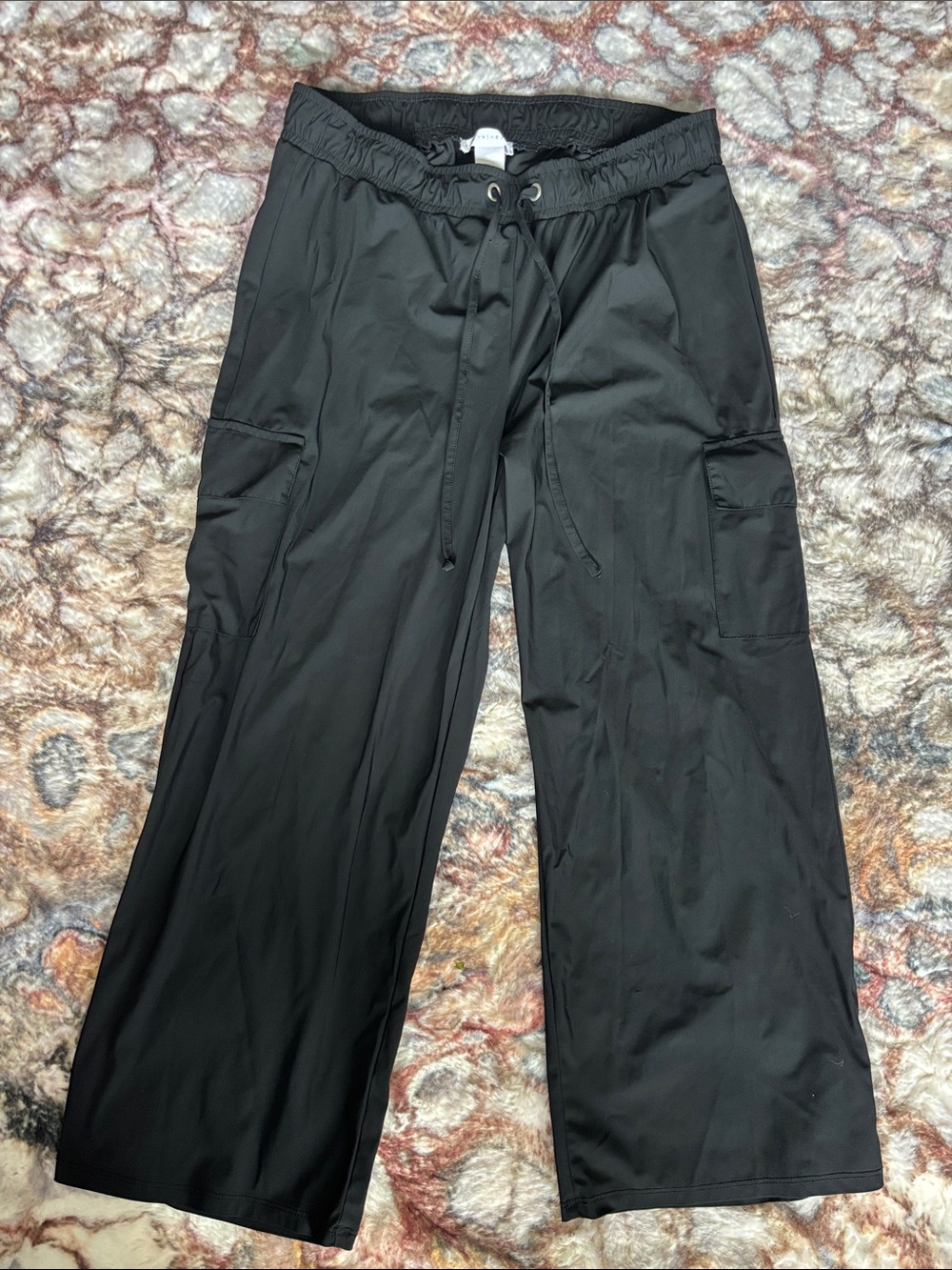 Black Drawstring Cargo Wide-Leg Pants Medium